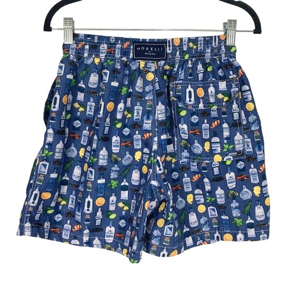 NWOT MORELLI MILANO Beach Trunks M Novelty Print Alcohol Bottles Mesh Lined - Picture 2 of 7